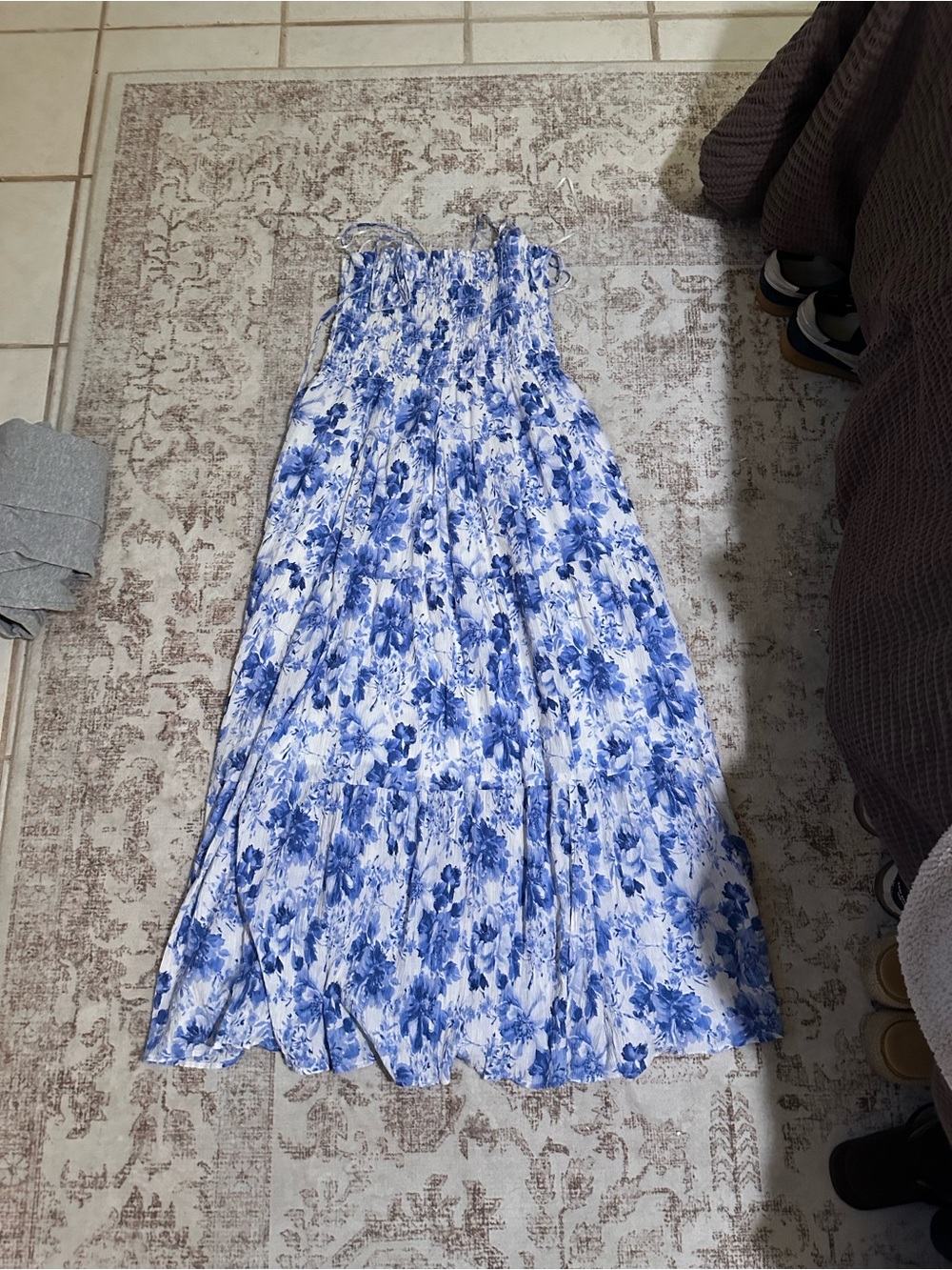 Abercrombie Blue Floral Smocked Maxi Dress